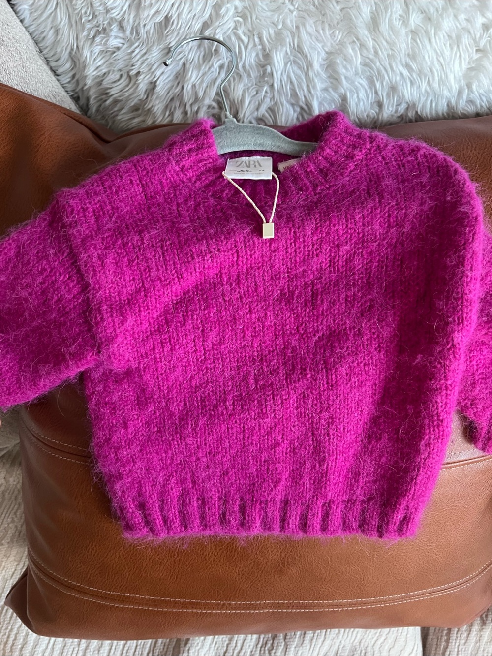 Zara Bright Fuchsia Mohair-Blend Crew Sweater
